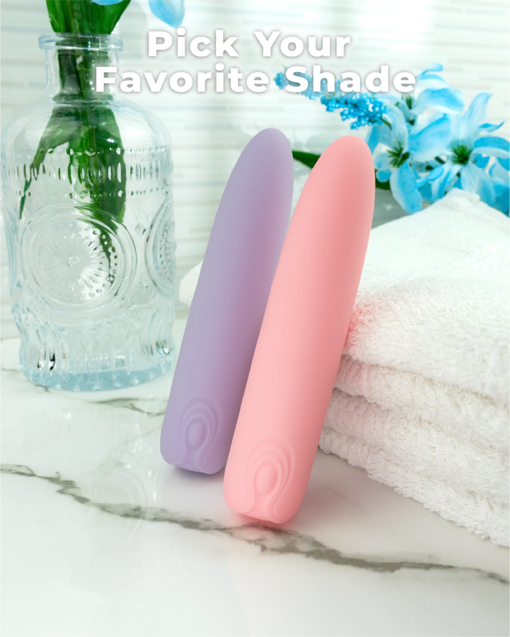 Blush & Bloom Hyacinth bullet vibrator available in pastel pink and pastel purple, compact clitoral vibrator color options