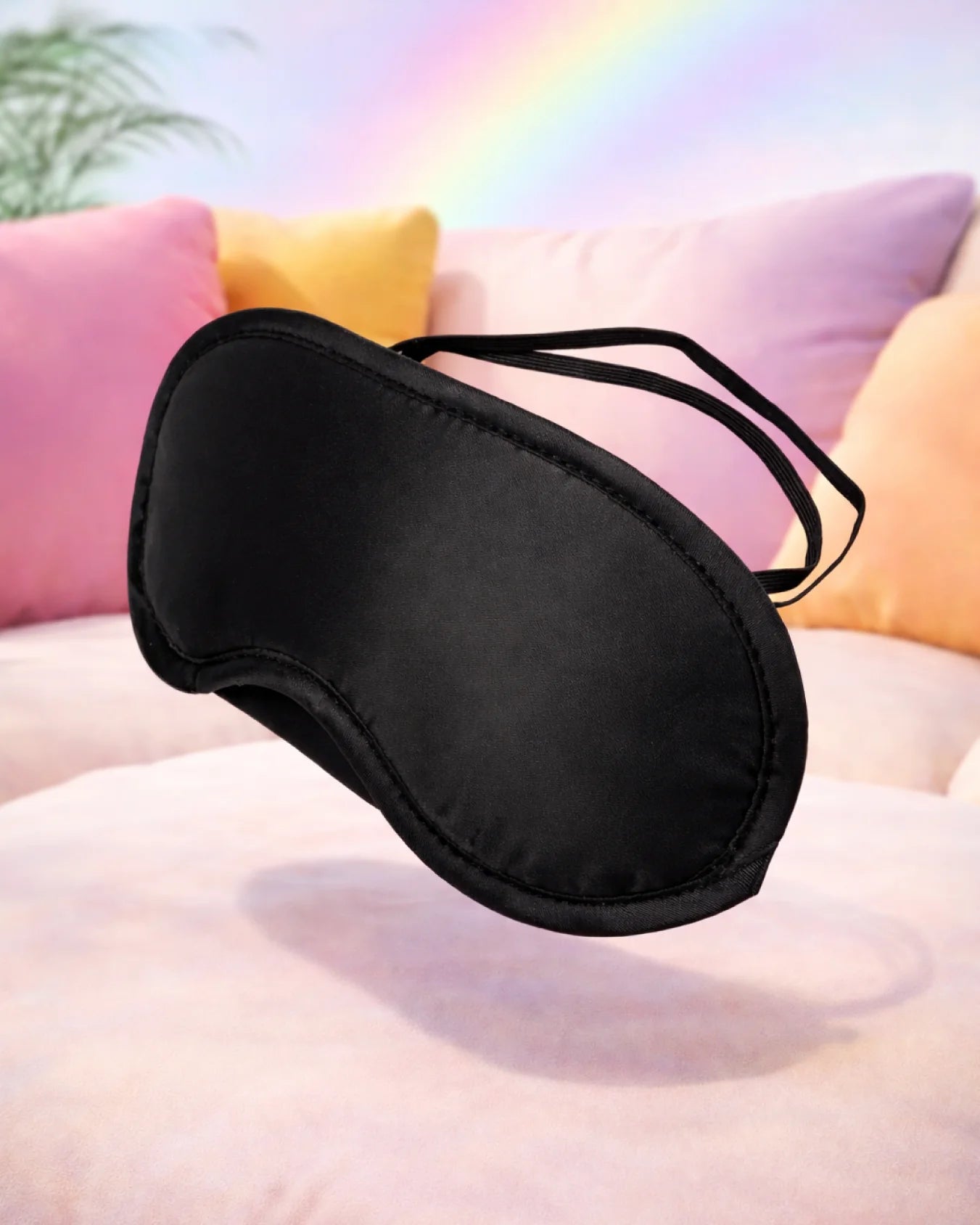 Black satin blindfold with smooth fabric designed for sensory deprivation and comfortable lightweight wear