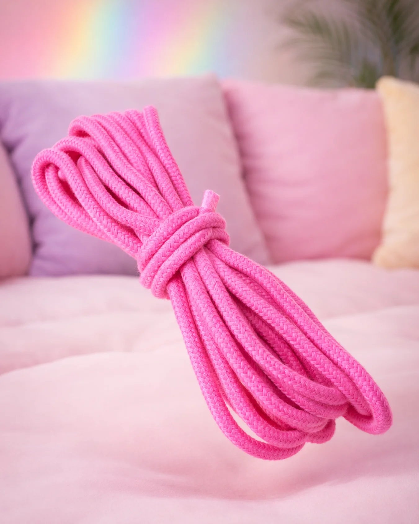 Pink cotton bondage rope by Empower Play™ for beginner BDSM rope play, soft 100 percent cotton restraint rope