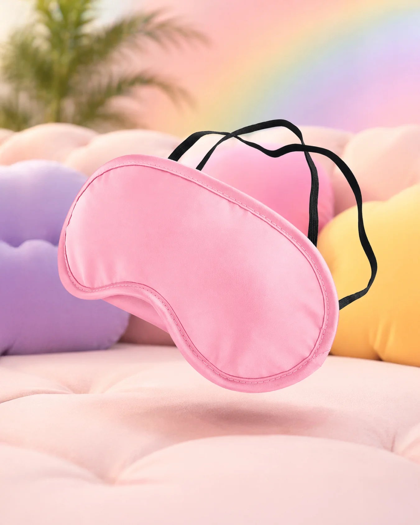 Pink satin blindfold with silky smooth finish designed for gentle sensory play and lightweight comfort