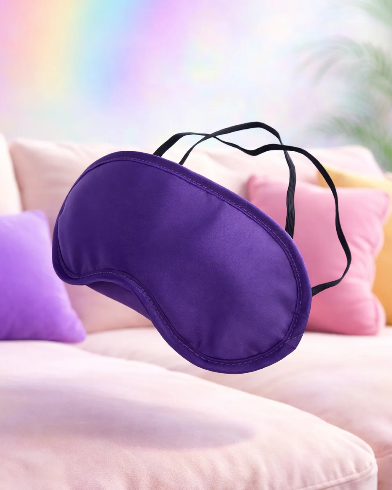 Purple satin blindfold with smooth silky fabric designed for sensory play and gentle vision blocking