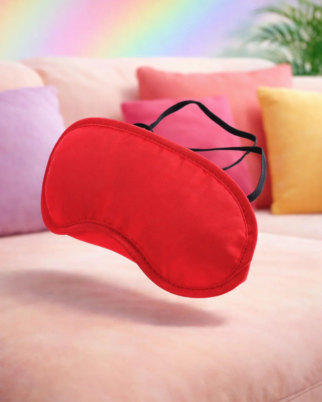 Red satin blindfold with silky smooth finish designed for soft sensory play and gentle sensory deprivation