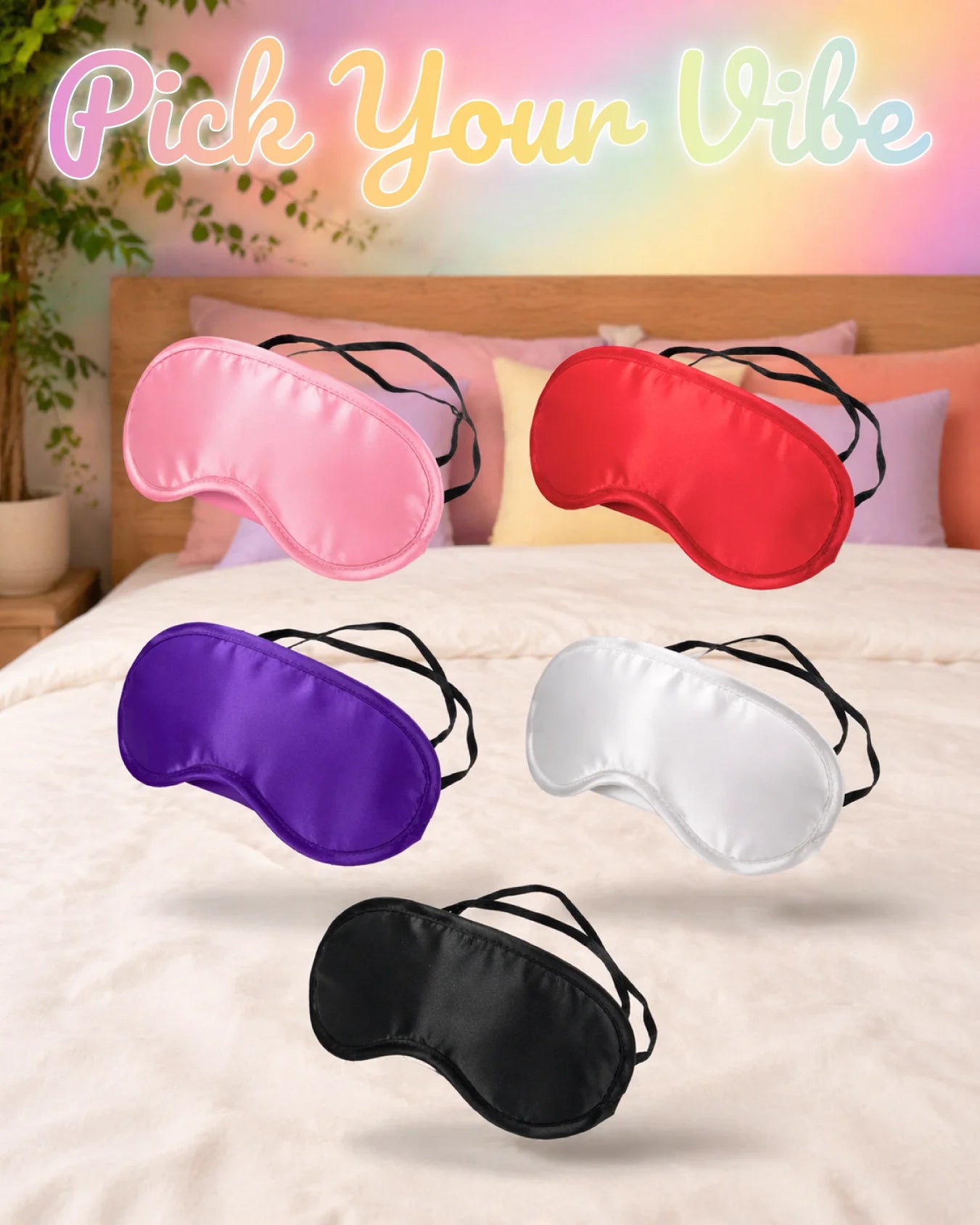 Empower Play satin blindfold collection in pink, red, purple, and white designed for soft sensory play and silky comfort