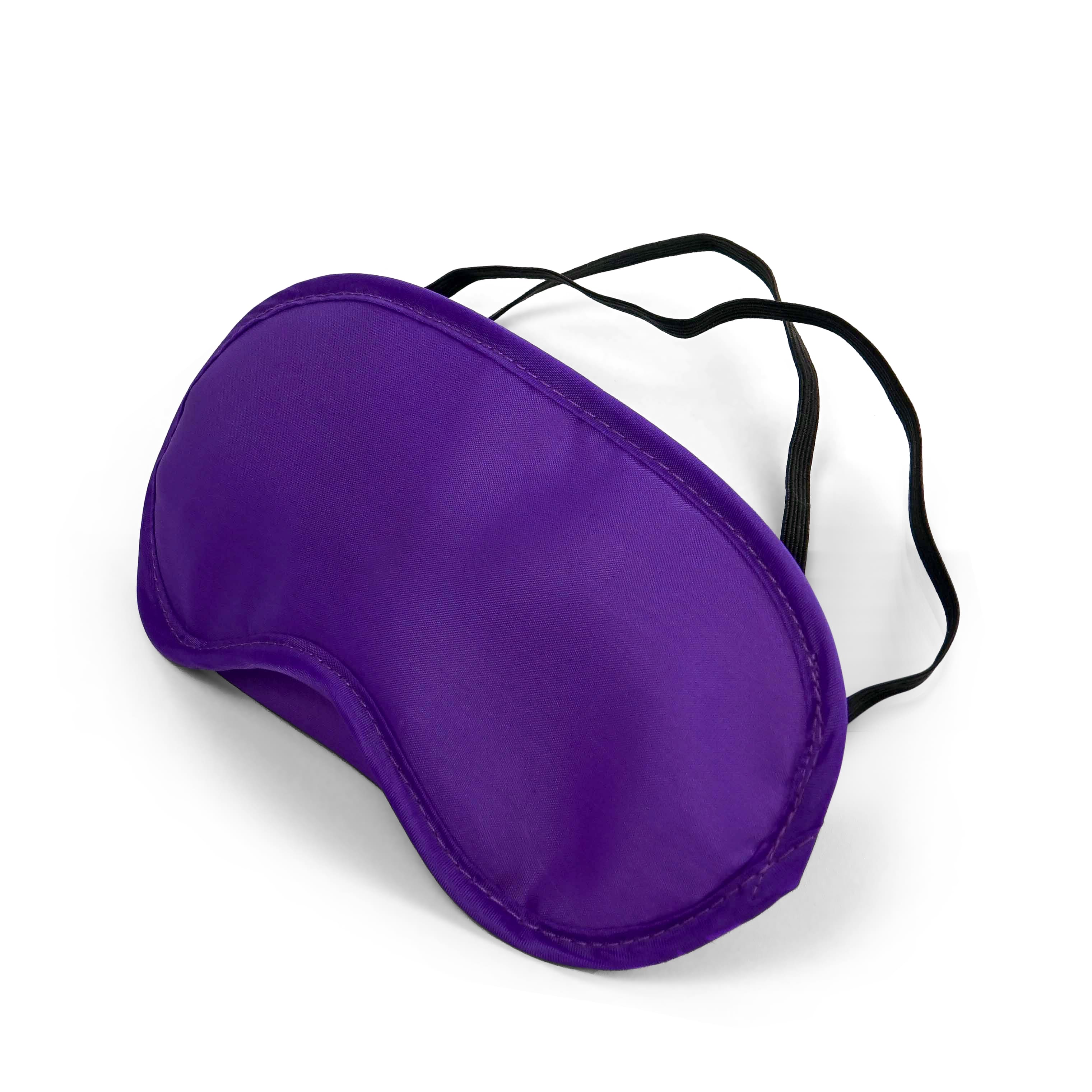Iris purple satin blindfold for beginner sensory play shown unboxed with smooth satin fabric