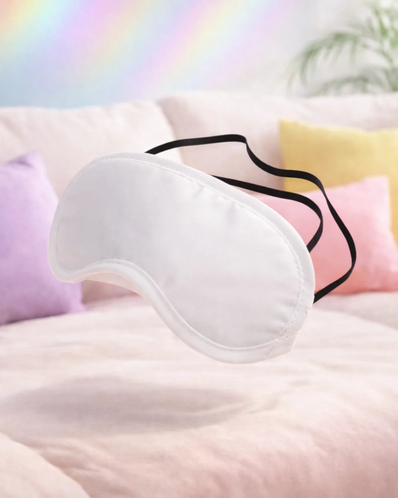White satin blindfold with soft silky fabric designed for gentle sensory play and lightweight comfort