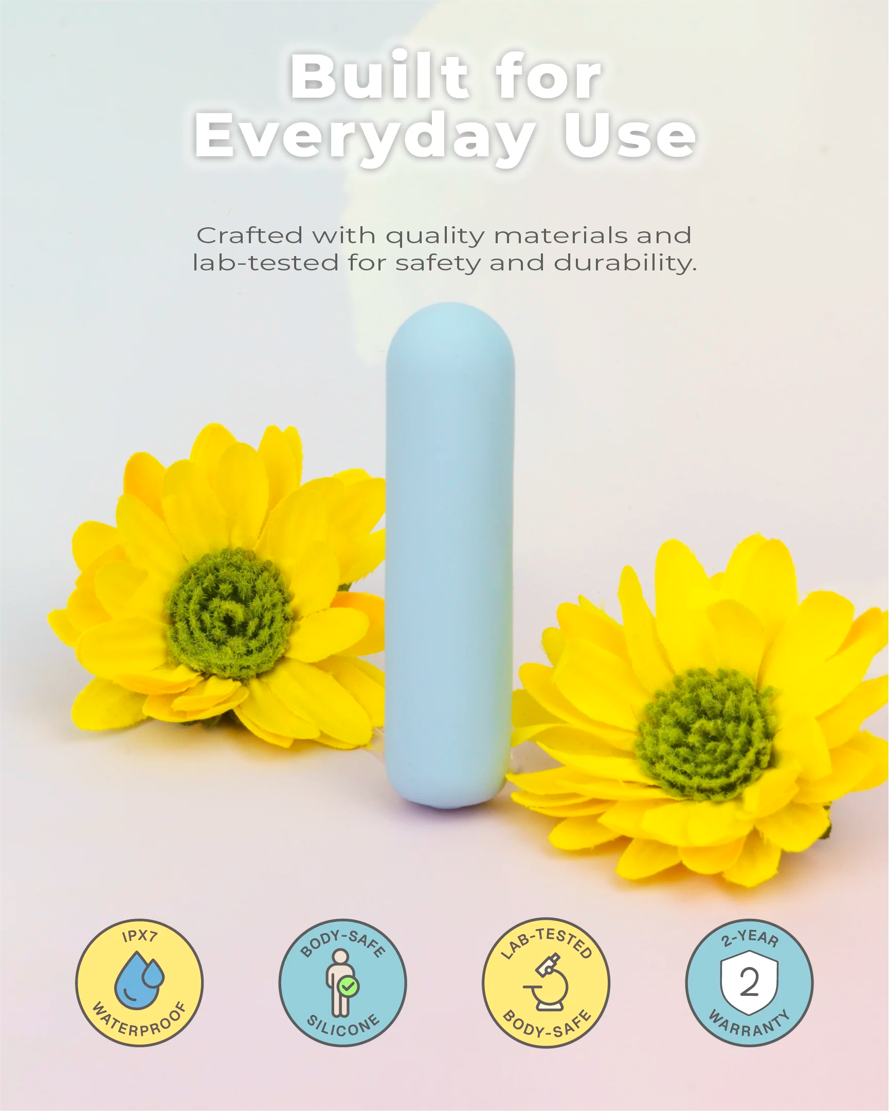 Pastel blue Joy Pippa bullet vibrator made with lab-tested materials, smooth silicone body and reliable rechargeable performance for daily use