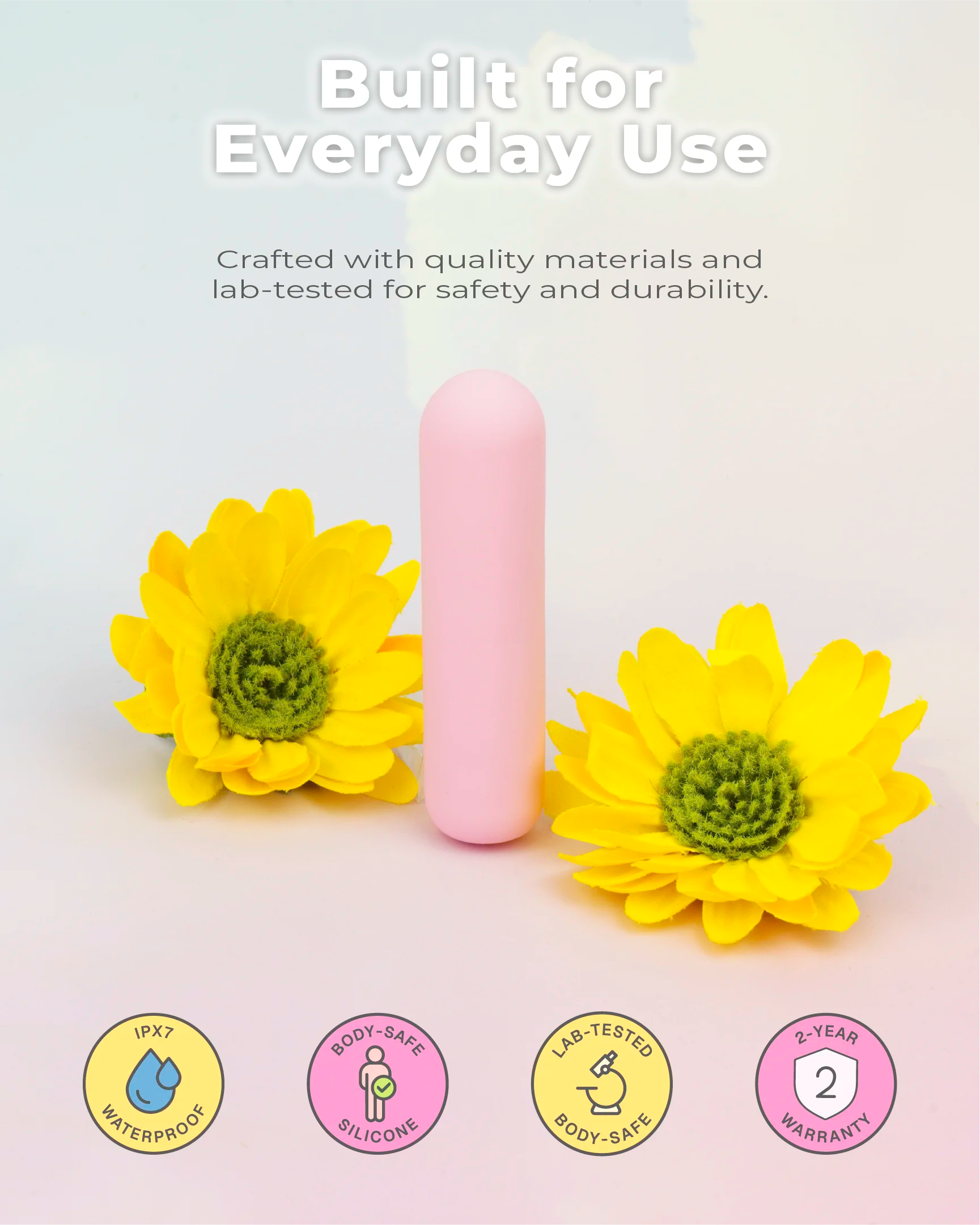 Pastel pink Joy Pippa bullet vibrator built for everyday use with durable lab-tested materials, soft silicone body and reliable rechargeable performance