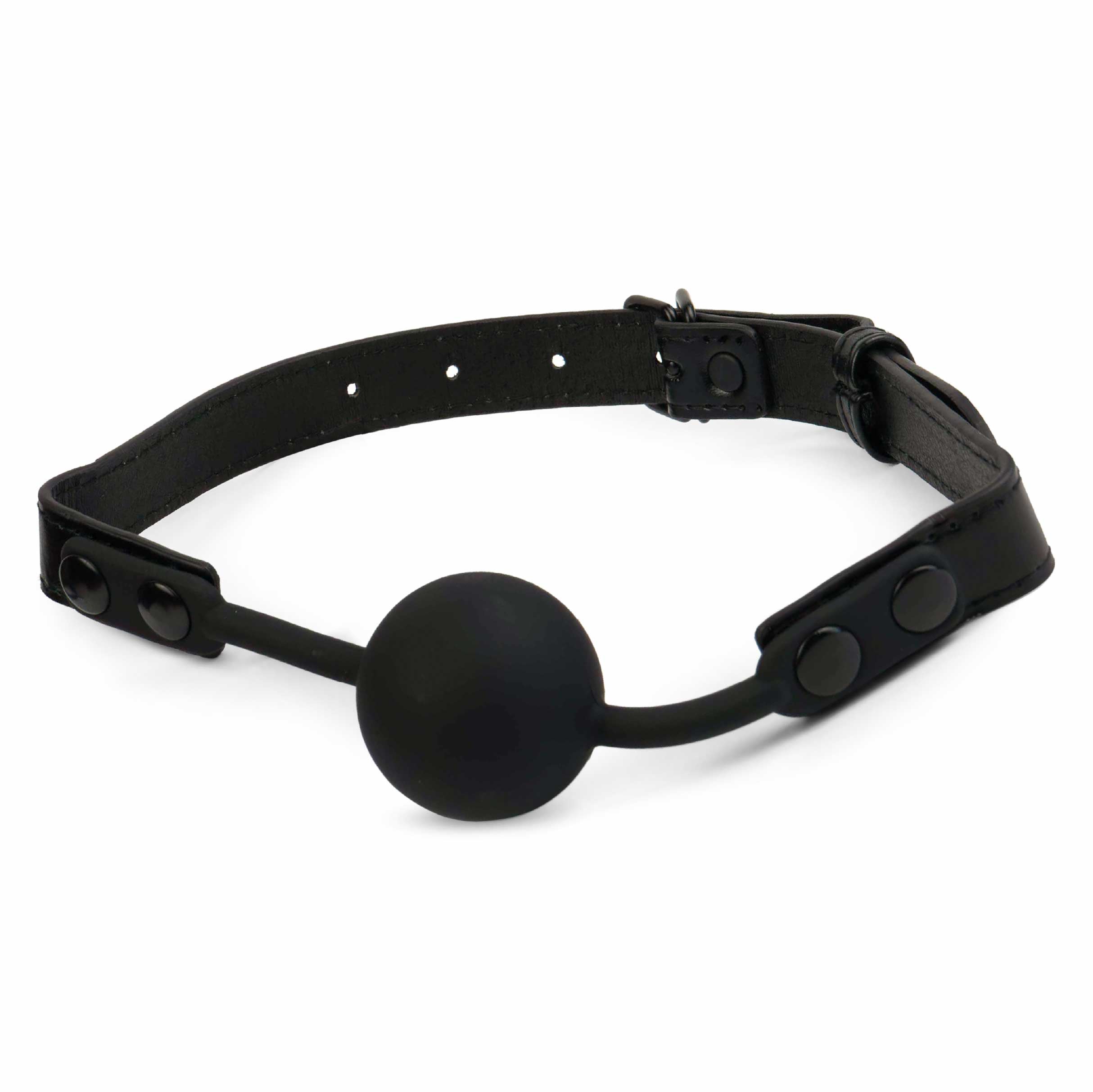 Midnight black silicone ball gag with adjustable straps, beginner-friendly mouth gag