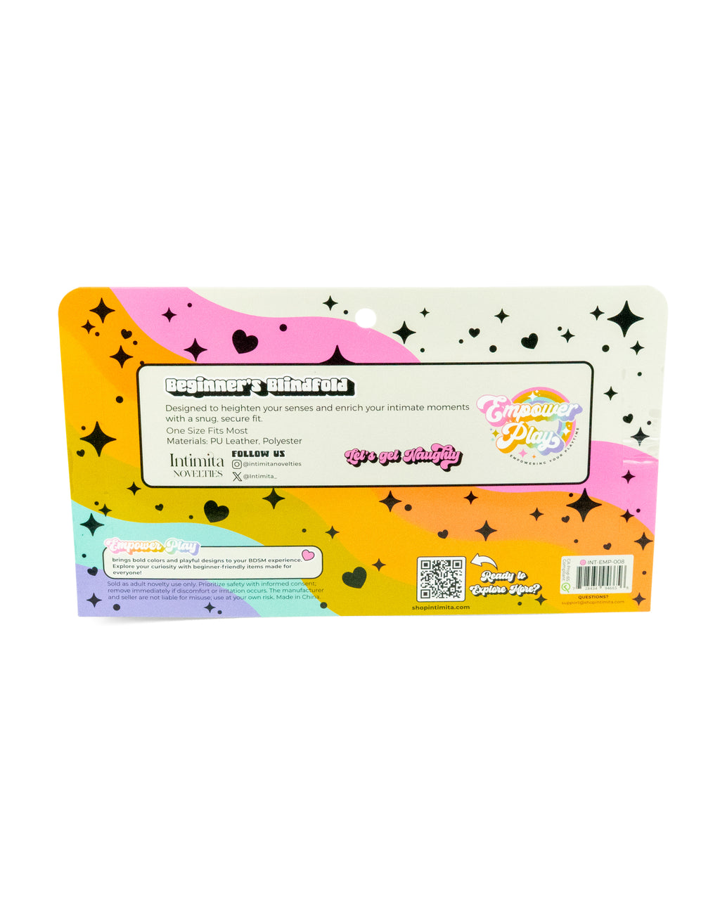 Back of pink beginner blindfold packaging showing product details and instructions