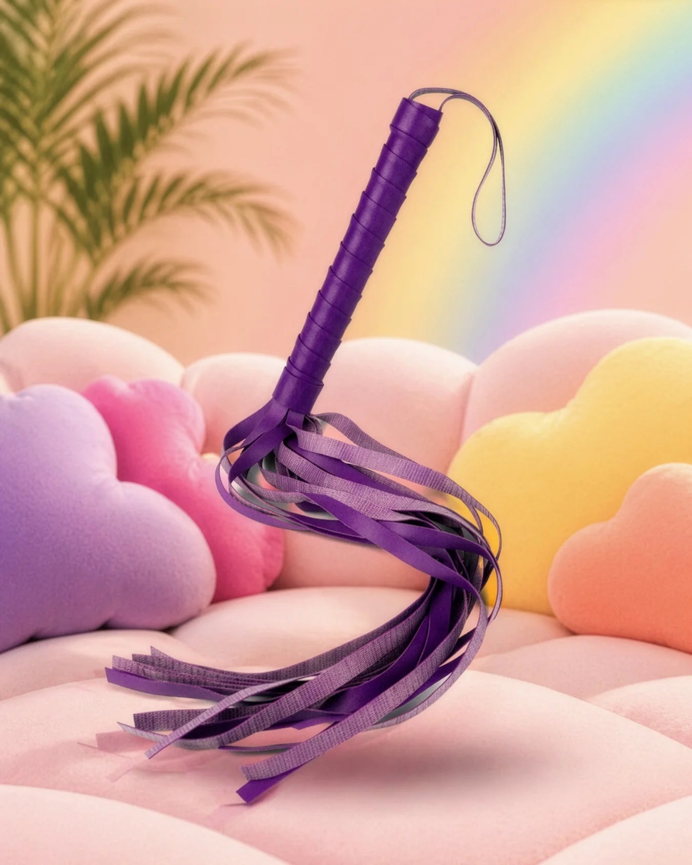 Purple faux leather BDSM flogger designed for beginner-friendly spanking and versatile sensation play