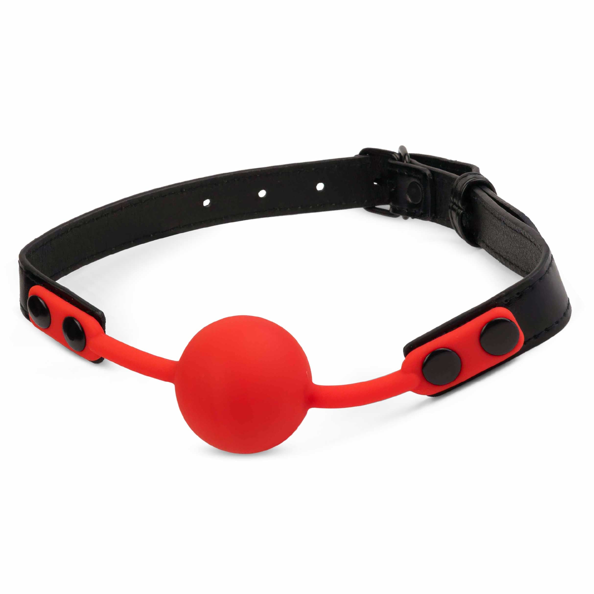 Scarlet red silicone ball gag with adjustable straps, classic mouth restraint